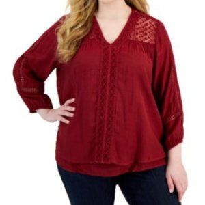 Style & Co Plus Size Lace-Trim Long-Sleeve Top NWT